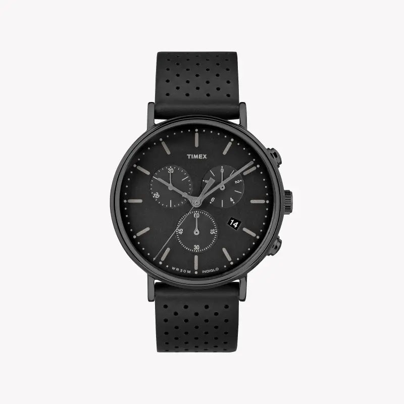 Timex Men's Black Leather Watch, Black Dial | Tw2r26800-0