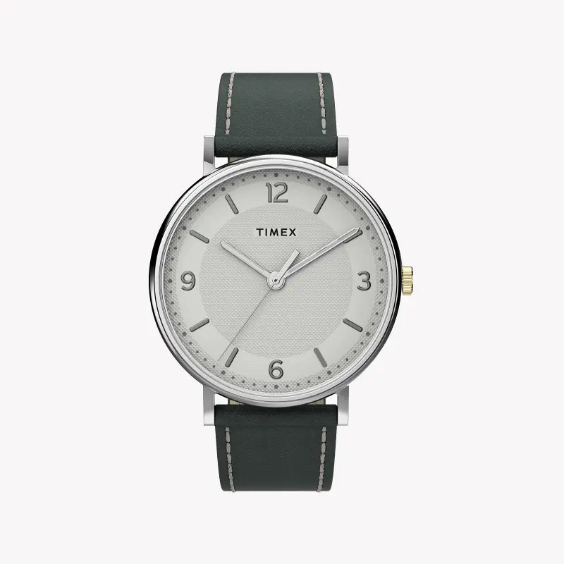 Timex Men's Gray Leather Watch, White Dial | Tw2u67500-0