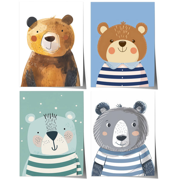 Poster Kinderzimmer Bär Wald Dschungel Aquarell Löwe Elefant · Kinderzimmer Bilder · Wand Deko · Kunst Druck · Deko Print · ohne Rahmen-0